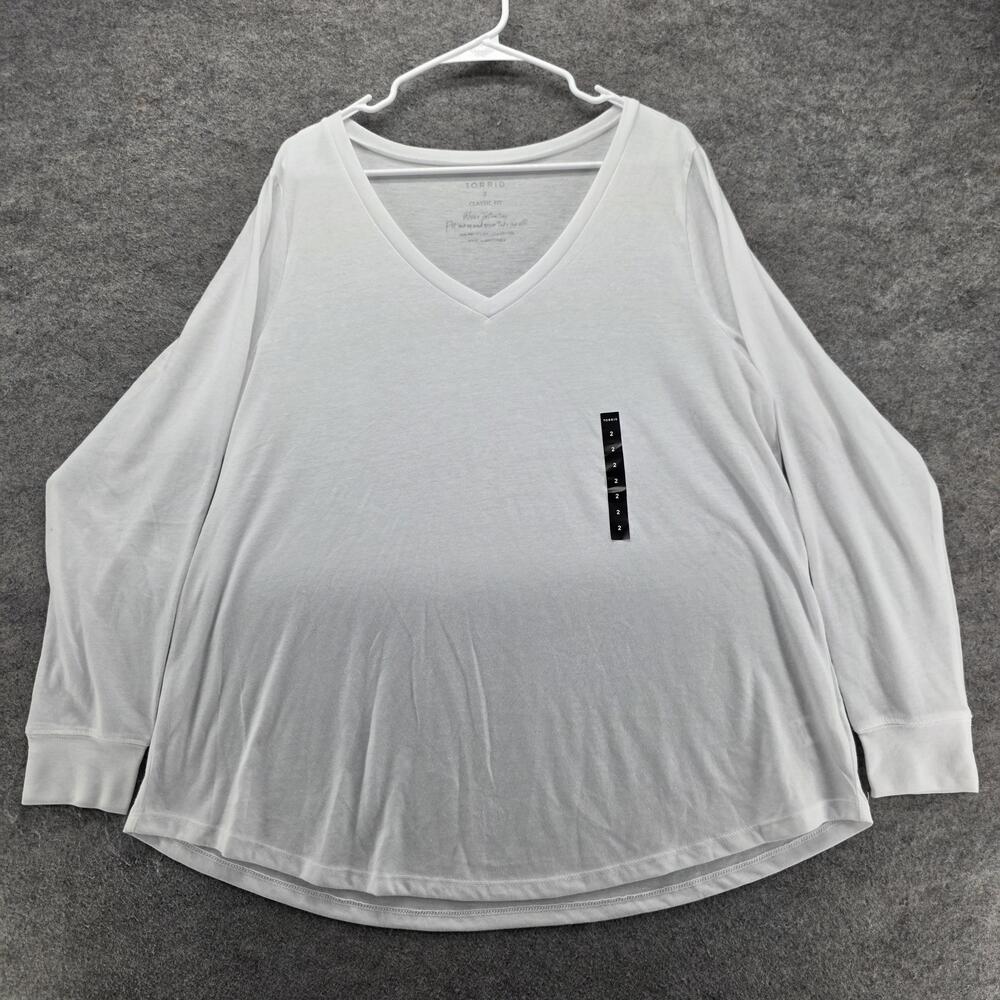 Torrid T-Shirt Womens 2X White V-Neck Long Sleeve Basic Jersey Tagless